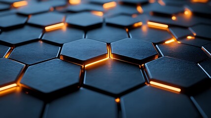 Obraz premium Tech-inspired glowing hexagons in a repeating layout.