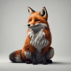 Fototapeta premium A realistic red fox sitting on a white background, staring directly at the viewer.