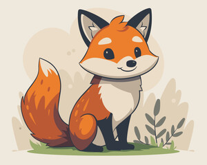 Obraz premium Cute cartoon fox in the forest. Vector illustration in flat style.