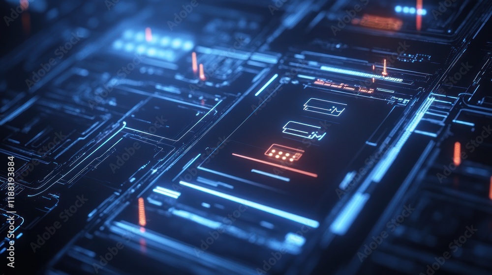 Poster futuristic digital interface shows data transmission