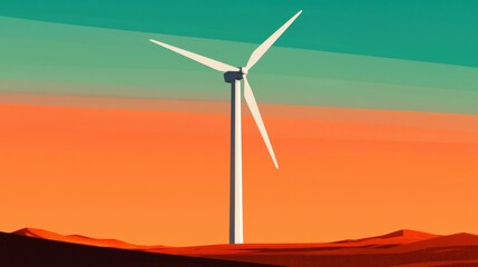 Obraz premium Modern Wind Turbine Against Vibrant Sunset on Desert Landscape
