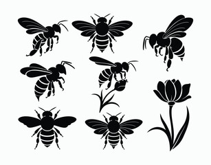Bee Silhouette Collection Vector Template Illustration