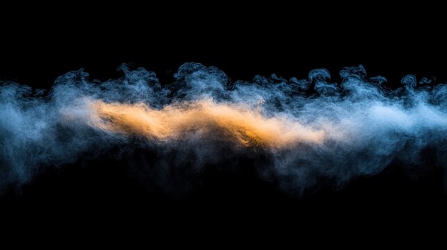 Abstract Blue and Orange Smoke Cloud Against Black Background