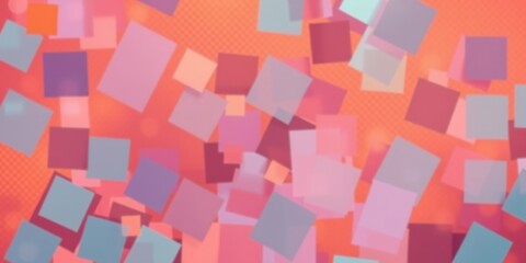 Abstract Pattern of Overlapping Colored Squares on a Red Background