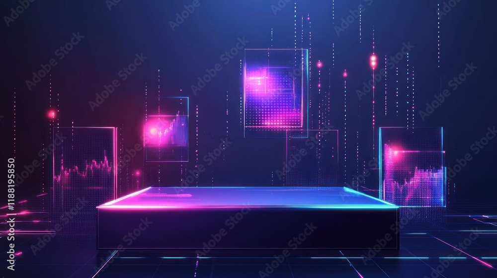 Poster neon platform with digital data displays
