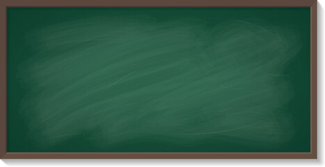 A classic green rubbed out chalkboard with a wooden frame, empty school blackboard for classroom, cafe or restaurant menu, perfect for educational or back-to-school designs.