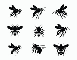 Creative Bee Silhouette Collection Vector Template Art