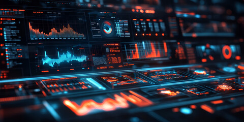 Innovative Data Analytics Dashboard with Futuristic Glow Design, Modern Data Analytics Dashboard Featuring Glowing Visuals
