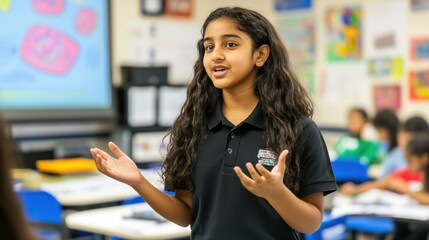 Young Girl Giving Presentation In Classroom Setting