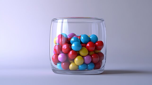 A clear, modern glass jar filled with colorful candies, isolated on a white background for a confectionery ad. - Powered by Adobe