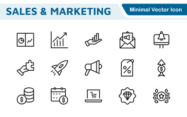 Sales and Marketing Icon Set. A dynamic collection of icons designed to enhance branding, promotions, and customer engagement, perfect for marketing materials and business applications.