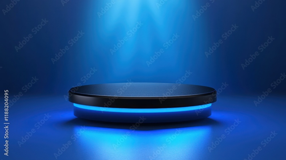 Poster illuminated circular platform blue background display