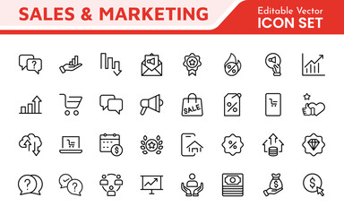 Sales and Marketing Icon Set. A dynamic collection of icons designed to enhance branding, promotions, and customer engagement, perfect for marketing materials and business applications.