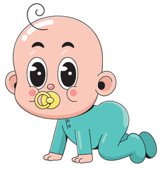 Cute Cartoon Baby Crawling with Pacifier