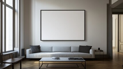 Modern Living Room Interior Design with Large Blank Canvas