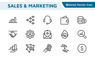 Sales and Marketing Icon Set. A dynamic collection of icons designed to enhance branding, promotions, and customer engagement, perfect for marketing materials and business applications.