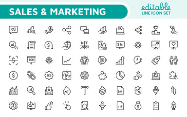 Sales and Marketing Icon Set. A dynamic collection of icons designed to enhance branding, promotions, and customer engagement, perfect for marketing materials and business applications.