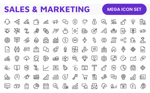 Sales and Marketing Icon Set. A dynamic collection of icons designed to enhance branding, promotions, and customer engagement, perfect for marketing materials and business applications.