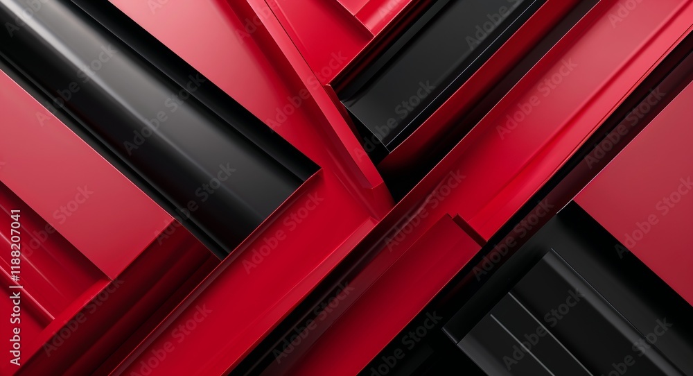 Wall mural red and black stripes crossing over each other in sharp angles for a modern red pattern background