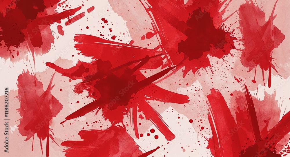 Wall mural red brushstroke splatters overlapping in an abstract arrangement on a red pattern background