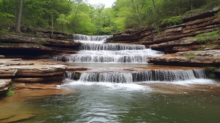 Obraz premium Cascading Waterfall in a Lush Green Forest