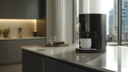 Modern Kitchen: Coffee Brewing in a Sleek Espresso Machine
