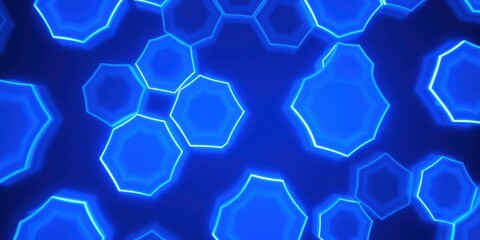 A mesmerizing pattern of vibrant blue octagons with glowing outlines against a deep blue background.