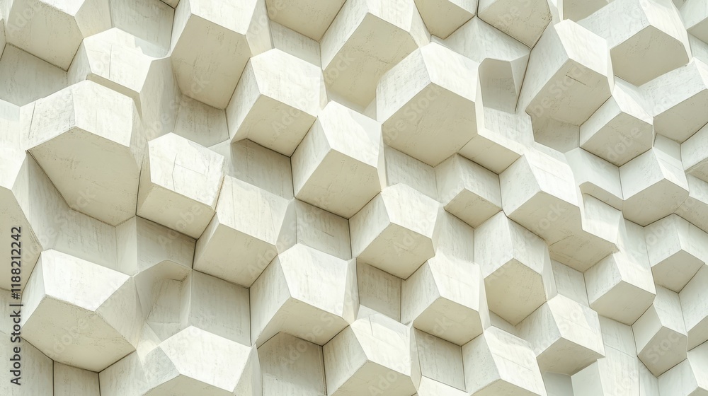 Poster futuristic 3d honeycomb mosaic on white background: realistic geometric hexagonal grid texture
