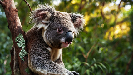Wild Koala Resting on a Tree Branch in in Nature