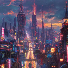 Fototapeta premium City Futuristic With Skyline Skyline Electric Depict