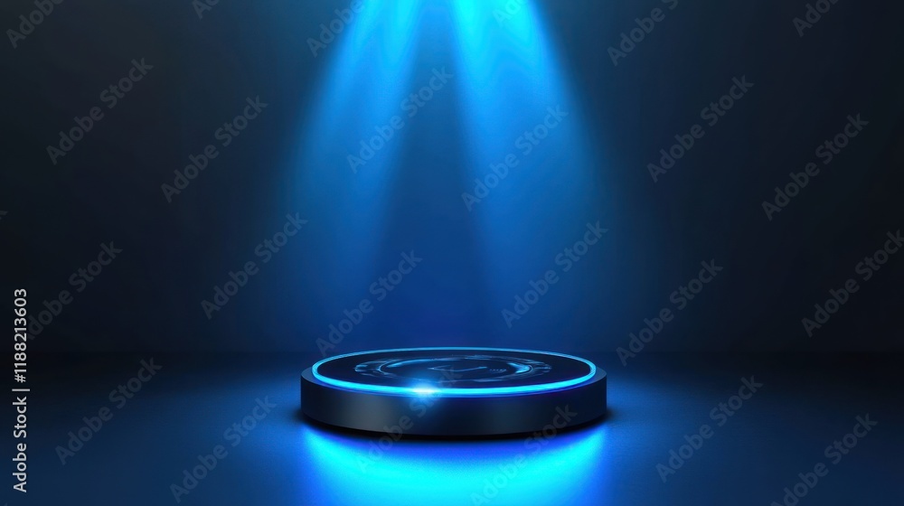 Poster illuminated circular platform with blue light display