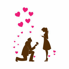 A heartwarming silhouette of a man proposing to a woman.