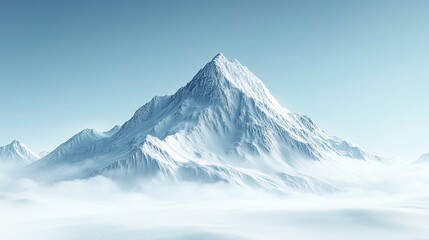 Snowy mountain peak over clouds. Background is clear. Used for travel.