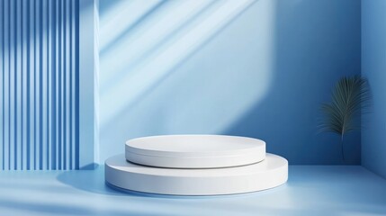 Minimalist Blue Room White Display Platform Scene