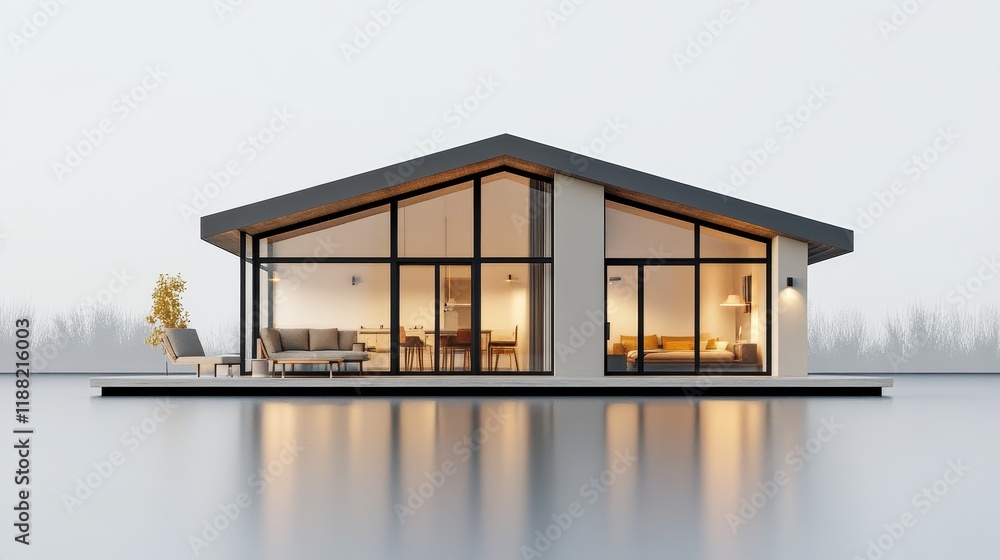 Poster isolated 3d rendering of a small, modern house on a gray background with the ability to remove the b