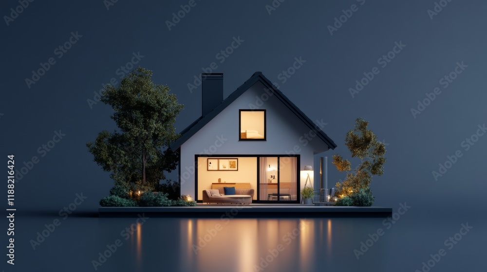 Poster isolated 3d rendering of a small, modern house on a gray background with the ability to remove the b