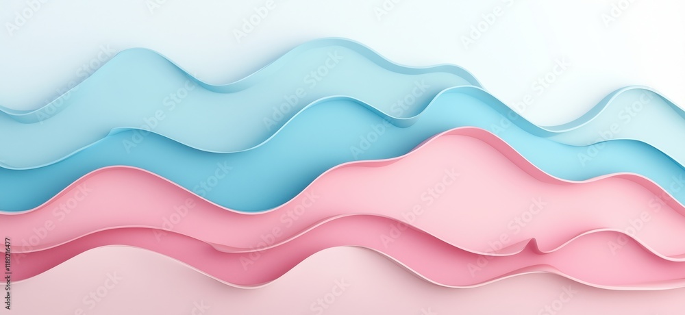 Poster colorful abstract waves in blue and pink tones creating a smooth layered effect, ideal for backgroun