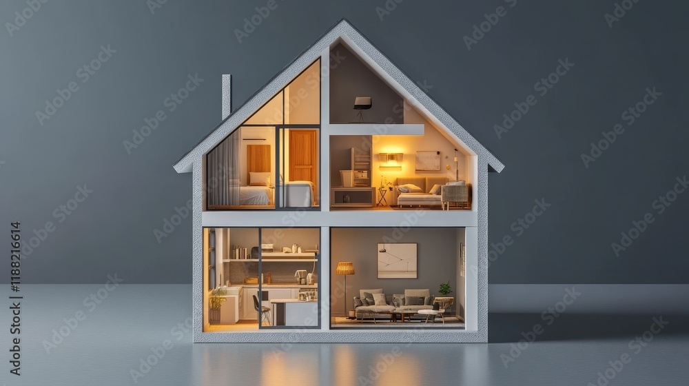 Aufkleber isolated 3d rendering of a small, modern house on a gray background with the ability to remove the b