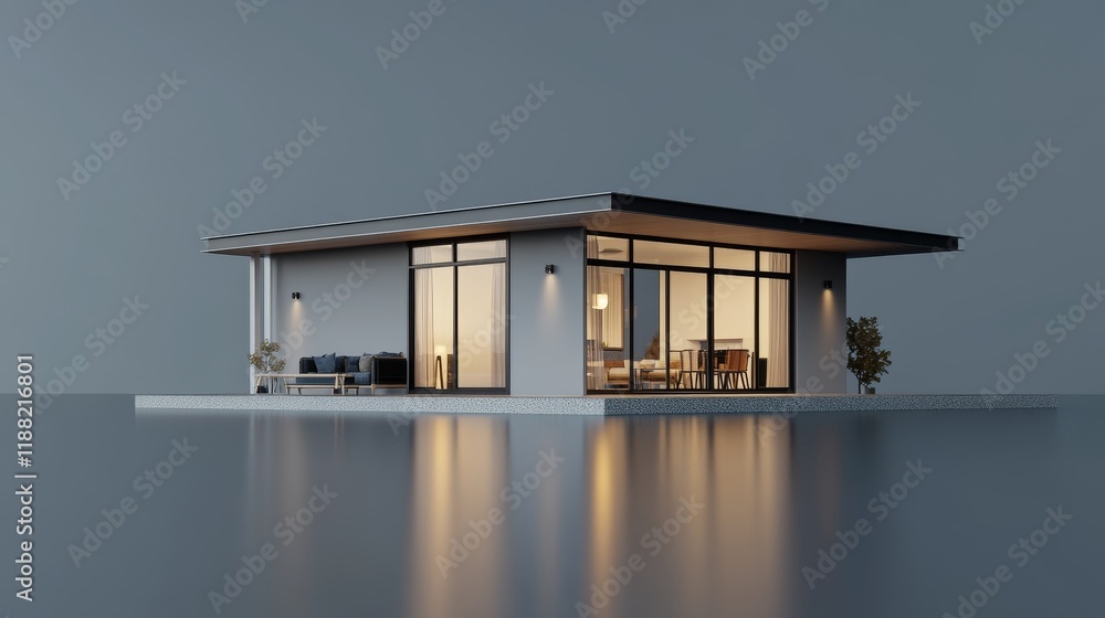 Fototapete isolated 3d rendering of a small, modern house on a gray background with the ability to remove the b