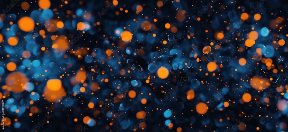 Poster abstract background of glowing orange and blue particles creating a mesmerizing bokeh effect, evokin