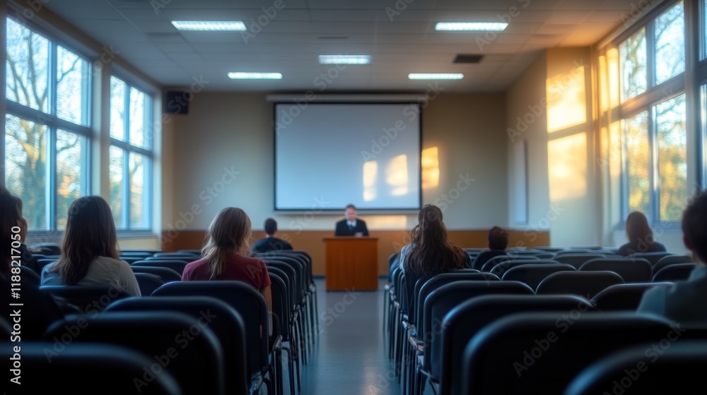 Poster Students Attend Lecture In A University Classroom