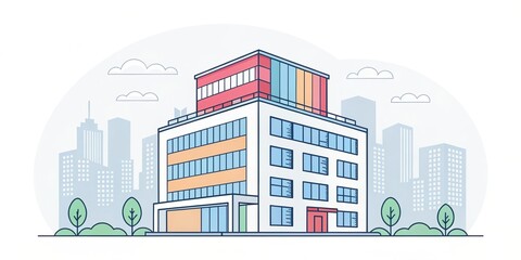 Obraz premium cute office building with city scape, illustration background