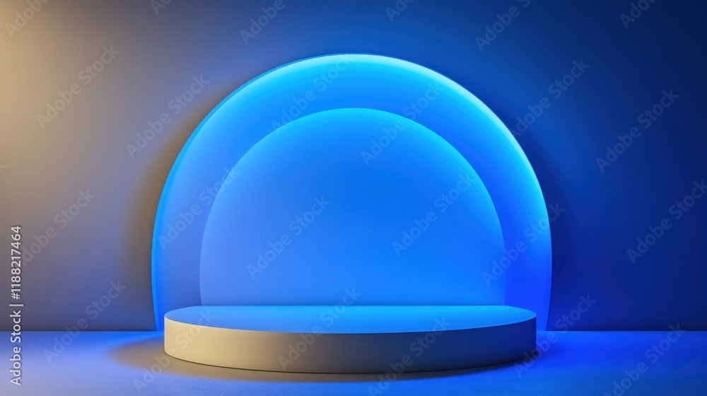 Poster abstract blue neon light display platform background