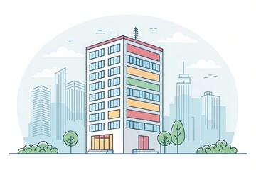 Fototapeta premium cute office building with city scape, illustration background