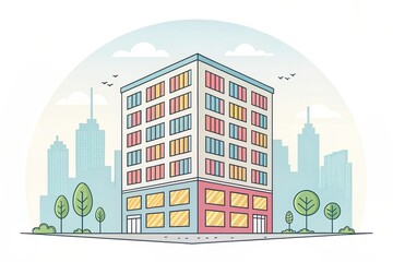 Fototapeta premium cute office building with city scape, illustration background