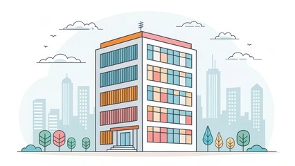 Obraz premium cute office building with city scape, illustration background