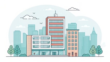 Fototapeta premium cute office building with city scape, illustration background