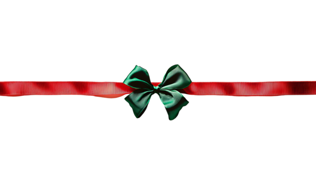 Elegant Green and Red Gift Ribbon Bow on White Background