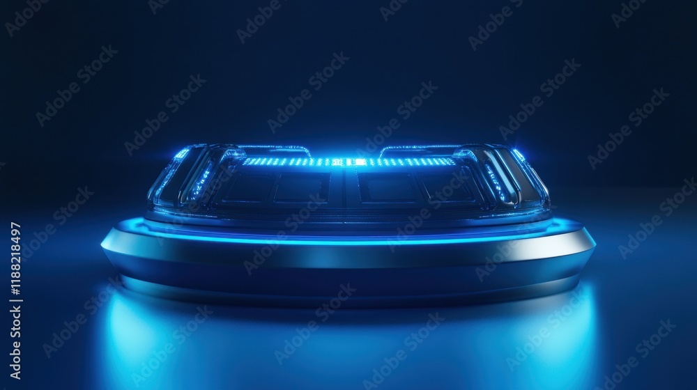 Poster futuristic blue illuminated display platform