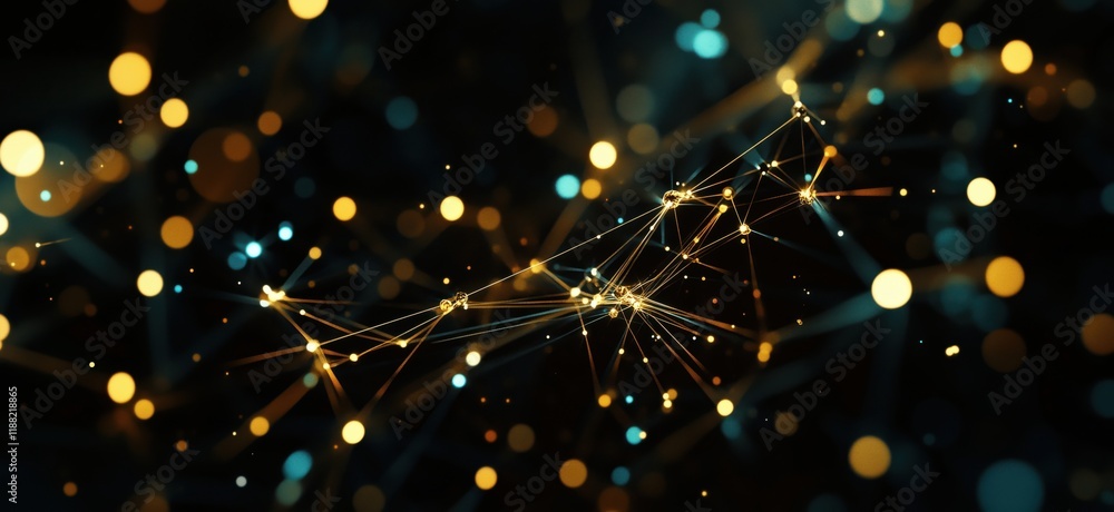 Poster abstract digital network connections with glowing nodes and particles, showcasing intricate web of l